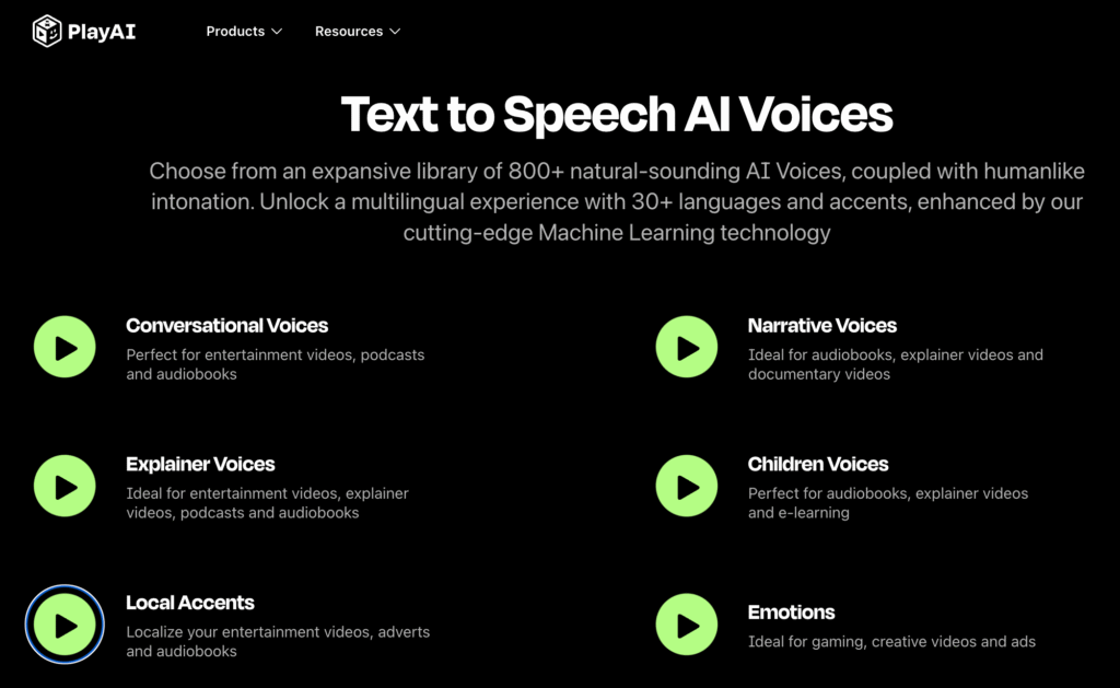 Play.ht legacy text to speech editor showing pronunciation controls and AI voice selection