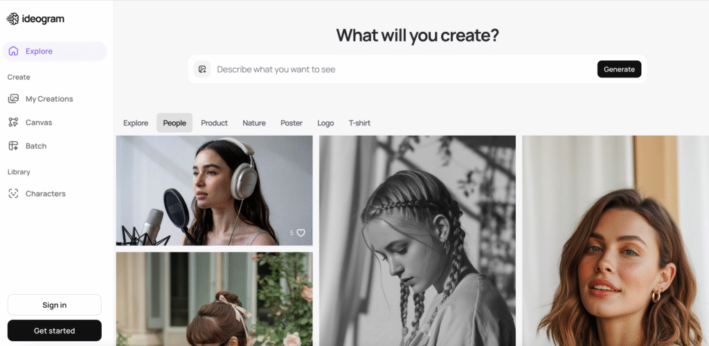 Ideogram 2.0 Homepage Explore Creation and Categories