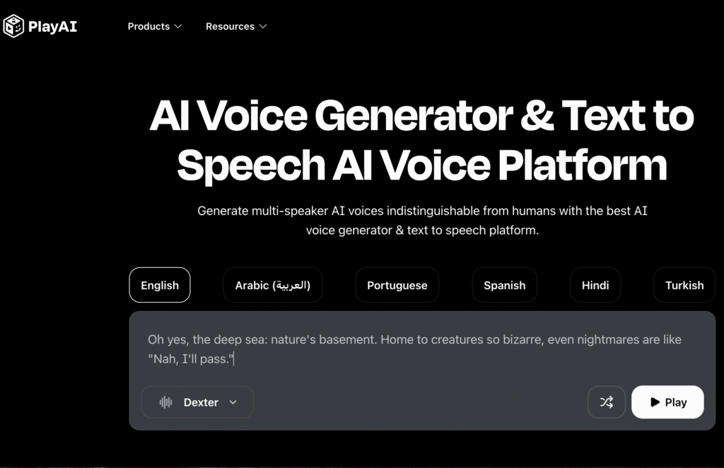 Play.ht AI voice generator interface (legacy platform)