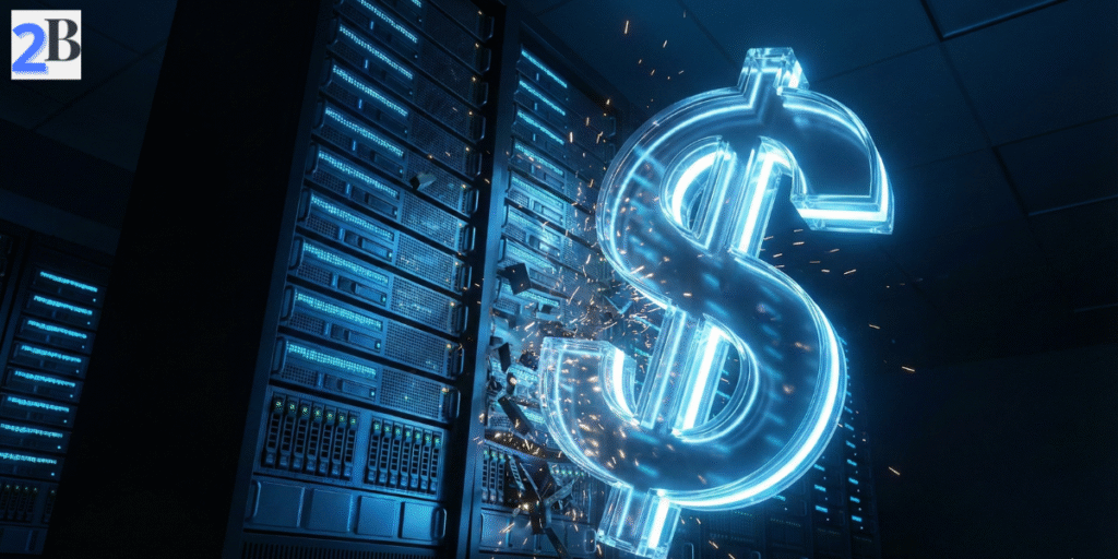 Digital illustration of server infrastructure under financial pressure due to AI inference costs