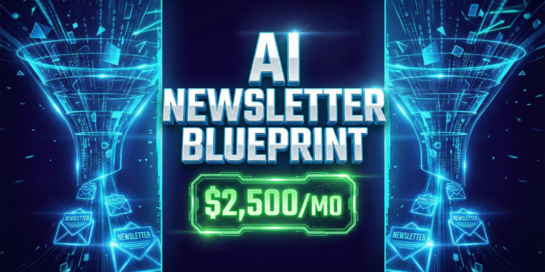 AI Newsletter Blueprint thumbnail showing a $2,500 monthly income goal with futuristic digital curation graphics