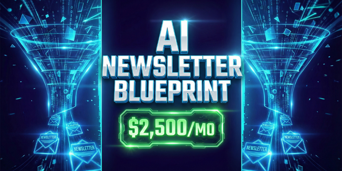 AI Newsletter Blueprint thumbnail showing a $2,500 monthly income goal with futuristic digital curation graphics