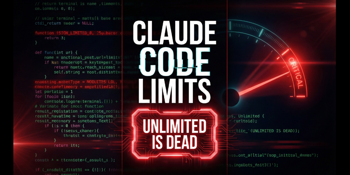 Futuristic terminal interface showing rate limit warnings for Claude Code, representing the end of unlimited AI plans