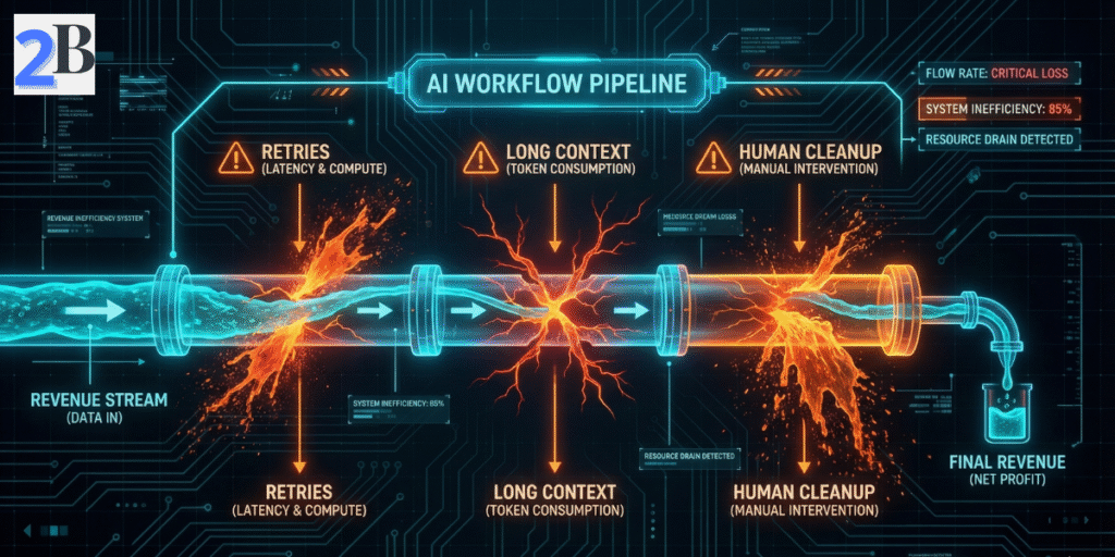 Infographic comparing traditional SaaS fixed marginal costs with the compounding variable costs of AI agent loops and retries