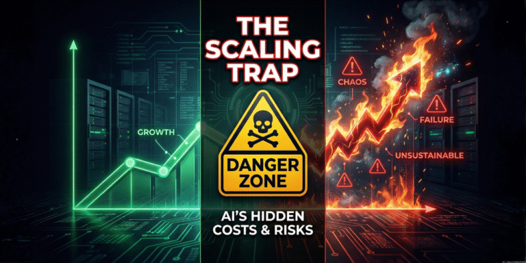 A high-impact dashboard showing the "danger zone" where AI monetization costs spike as user traction grows