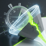 A conceptual 3D visualization of a stopwatch merging with a digital funnel, showing a profit leak being fixed by a glowing green light, symbolizing rapid diagnostic and recovery