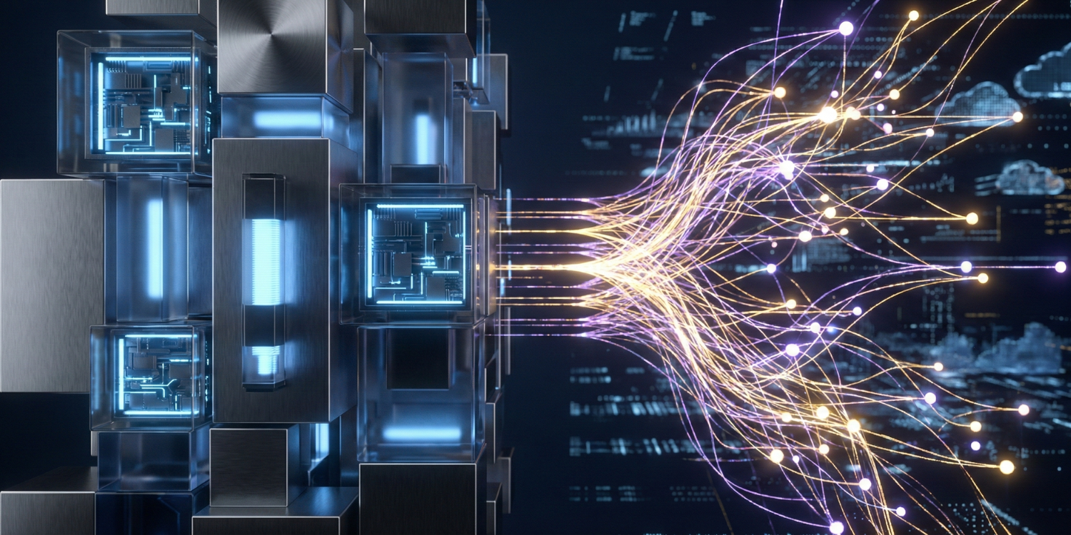 An abstract digital visualization comparing AI capacity for solopreneurs: a contained blue geometric structure representing Claude Pro's limits next to an expanding golden neural network symbolizing the scaled potential of Claude Max in 2026.
