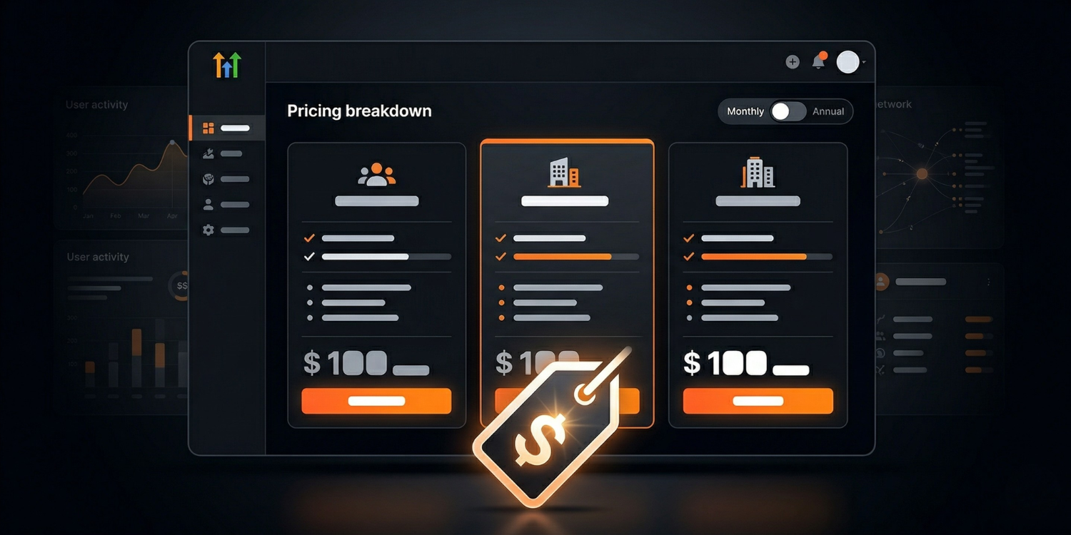 GoHighLevel CRM dashboard displaying a pricing breakdown with tier cards and cost indicators, illustrating what agencies actually pay including hidden fees