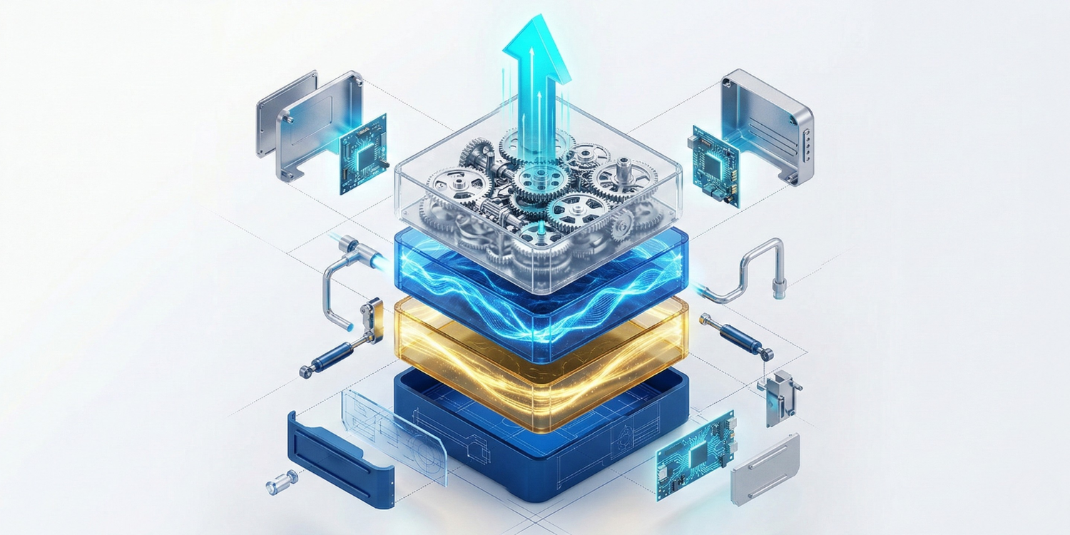 High-impact 3D isometric diagram of the 5-layer agency operations engine showing the transition from base delivery to growth systems